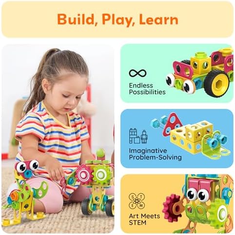 PicassoTiles STEM Learning Toys 250 Piece Building Block Kids Construction Engineering Kit Toy Blocks Children Early Education Playset w/Free IdeaBook, Power Drill, Clickable Ratchet, Age 3+ PTN250 - Image 4