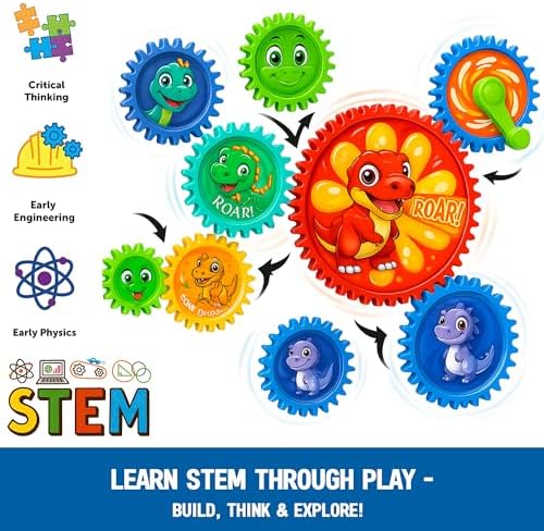 Motorized Gear Building Blocks Toys, Electric Dinosaur Spinning Set Ages 3-6, STEM Construction Kit, Fine Motor Cause-Effect Gift for Boys Girls - Image 6