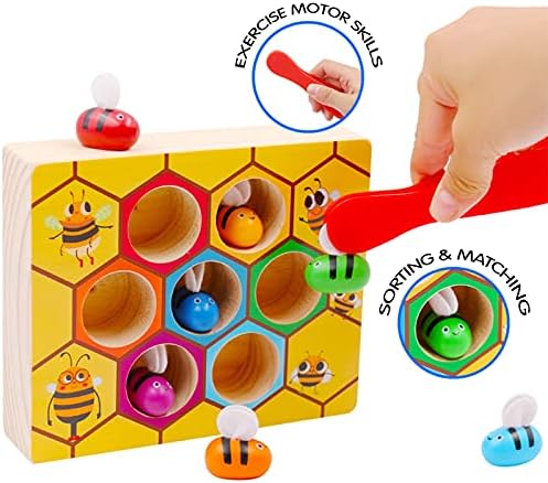 WOOD CITY Toddler Fine Motor Skills Toys, Bee to Hive Matching Game, Wooden Color Sorting Toy for Toddler 2 3 Years Old, Montessori Preschool Learning Toys Gift for Children - Image 3