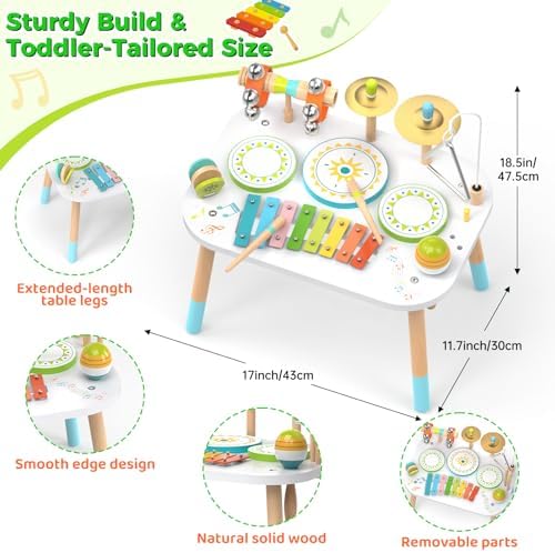 12-in-1 Drum Set for Toddlers 18+ Months, Wooden Baby Musical Instruments - Image 4