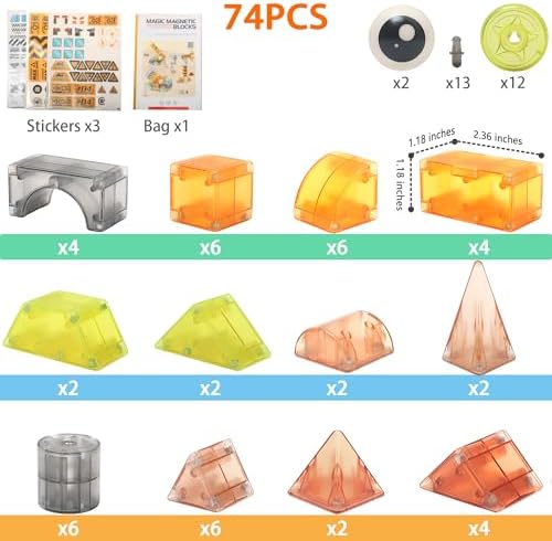 74PCS Engineering Series Magnetic Tiles, Magnetic Construction Blocks - Build Excavator, Crane & Dump Truck, STEM Toys Gift Box for Ages 3-7 Boys Girls - Image 4