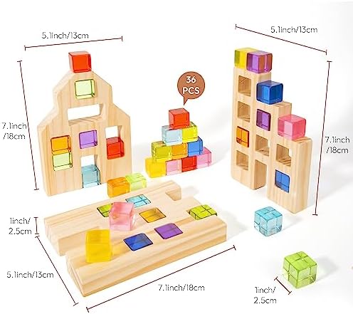 Woodtoe 36 PCS Rainbow Acrylic Gem Blocks, Wooden Blocks for Kids Ages 3-6 - Image 5