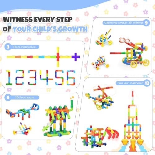 Ggiibro STEM Building Toy for Toddlers 200Pieces Tube Pipe Toy,Educational Preschool Game for 3+ Years,Learning Building Blocks Play with Storage Box Gift Kit,Montessori Toys for Boys & Girls - Image 2