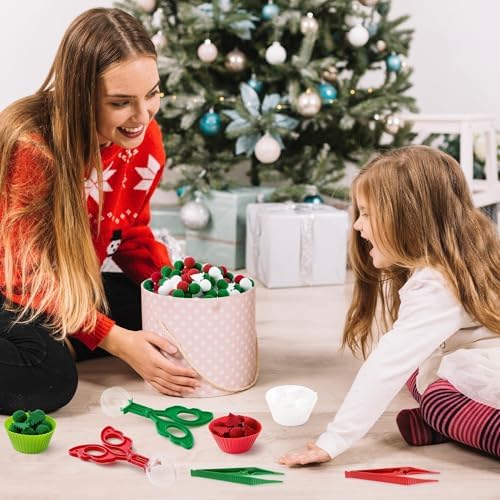 EZdhuawuse Summer Fine Motor Toys - 270Pcs Counting Sorting Sensory Bin Filler Set for Kids Xmas Counting Toy with Felt Xmas Tree Pom Poms Cup Clip for Preschool Education Activities - Image 5