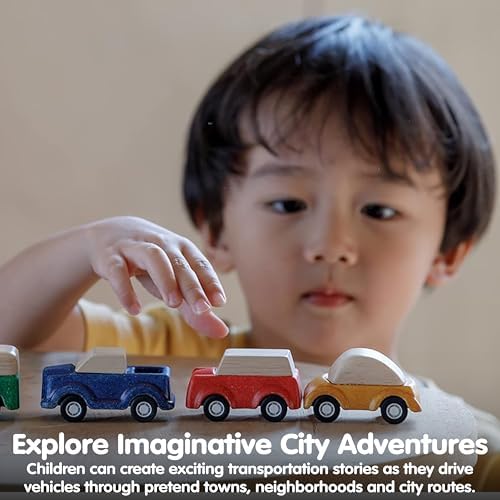 PlanToys® Car Set Wooden Montessori Vehicle Kids Indoor Outdoor Play Toy - Image 5
