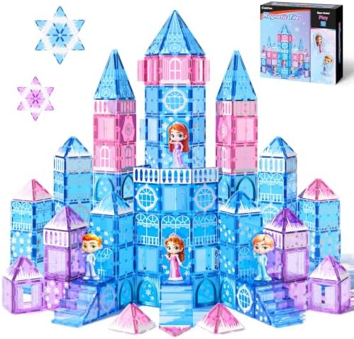 GobiDex 100PCS Magnetic Tiles Princess Castle Building Set with 4 Dolls by GobiDex