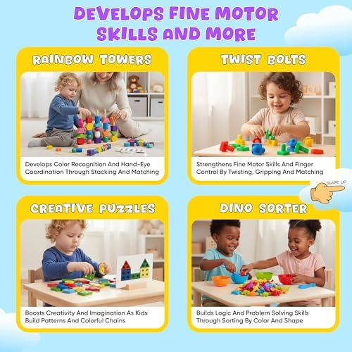 8-in-1 Busy Hands Fine Motor Skills Toys Kit for Toddler, Montessori Toys Set for 3+ Years Old, Learning & Education Toys, Color Shape Sorter, Stacking Toys, STEM, Wooden Toys - Image 2