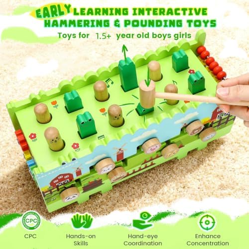 Wooden Activity Cube Montessori Toys for 1.5+ Year Old Boys Girls | Hammering Pounding Toys with Abacus, Educational Activities Toys with Xylophone (Crocodile) - Image 2