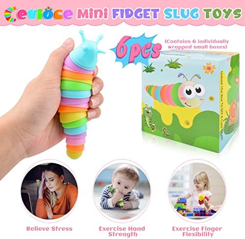 Cevei Cevoce Sensory Slug Fidget Toys for Adults & Kids - 6Pc Cute Autism Sensory Toy Set for Autistic Children, Ages 3+, (5.8 Inch) - Image 4