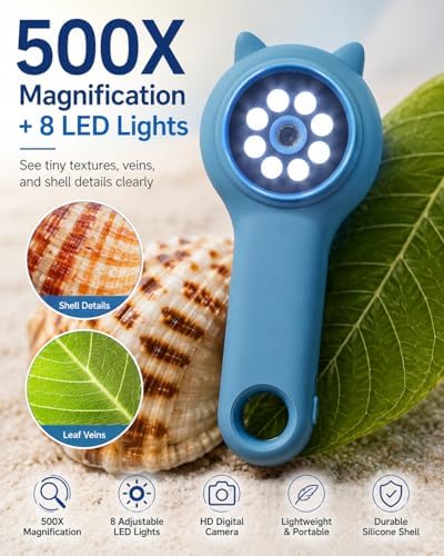 2Pcs Blue Microscope for Kids-200X Portable Digital Mini Microscope- Your Little Scientist Miniscope - STEM Toy for Age 5 6 7 8 9 10 11 12 Years Old Toddlers. - Image 5