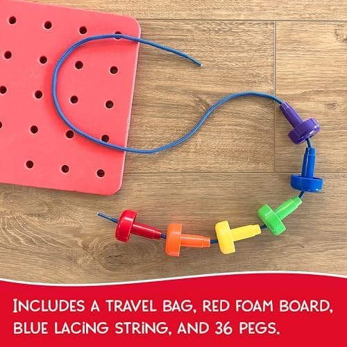 Blu Jay Foam Peg Board Toy - 36 Pegs, Foam Board, Lacing String, Storage Bag - Occupational Therapy Toys - Fine Motor Skills Toys for Toddlers and Kids (Coral Red) - Image 6