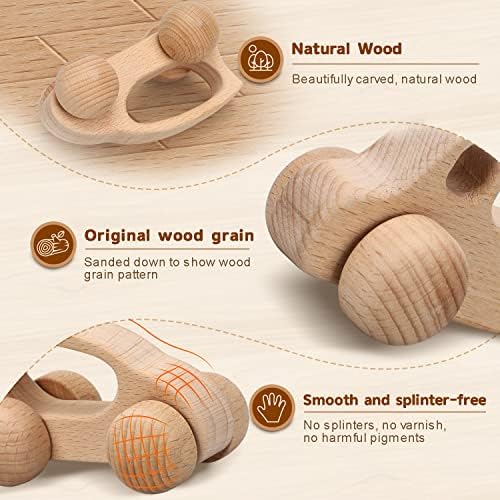 TOY Life Wooden Toys Cars, Montessori Toys for Babies 0-6-12 Months, Rattle Toy Cars for Toddlers 1-3, Christmas Wooden Baby Toys Gift 1 Year Old, Baby Boy Nursery Decor, 1 Year Old Boy Birthday Gift - Image 2