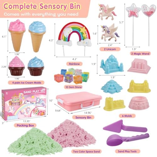 Aliex Unicorn Sensory Sand Bin for Girls, Complete Moldable Play Sand Kit - Image 2