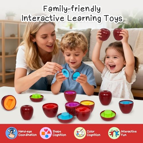 Apple Toys,Montessori Geometric Shape Sorter Toys for Toddlers 18-24Months,Early Educational Learning Color Sorting & Fine Motor Matching Games,Easter Basket Stuffers Gifts for Boys Girls - Image 6