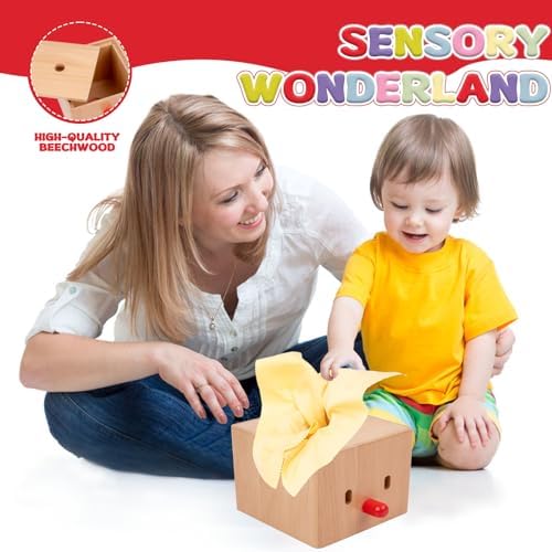 Adena Montessori Baby Full Wood Tissue Box Infant Toys for 6-12 Months Baby - Image 2
