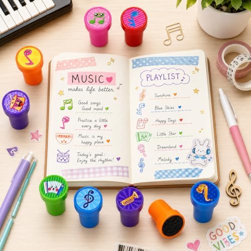 Cinrobiye 24 Pcs Music Stampers for Kids, Pre-Inked Musical Instrument Stampers, Music Party Favors, Birthday Party Supplies, Classroom Rewards, Goody Bag Fillers, Piñata Fillers - Image 4