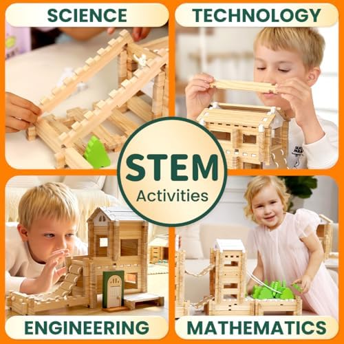 Jovi-mindly＆Notchies New 206 PCS Wooden Blocks Wooden Toys with House and Car, Preschool Learning Toys Wood Blocks Building for Kids Ages 4-8 Creative Construction Game,Birthday Toys Gifts - Image 4