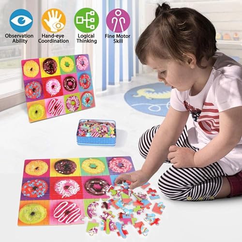 LELEMON Puzzles for Kids Ages 4-6,6 Pack 100 Piece Puzzles for Kids Ages 4-8 in a Metal Box,Educational Jigsaw Puzzles Puzzle Games Puzzle Toys for Girls and Boys - Image 3