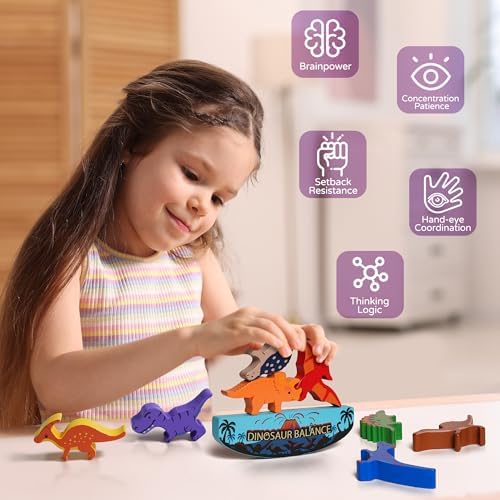 LiKee Wooden Stacking Dinosaur Toys for Kids 3-5 Montessori Toys for 3 4 5 6 7 8 Year Old Boys Girls Christmas Birthday Gifts for Kid Ages 4-8 Balance Competition Game for Family Stocking Stuffers - Image 2