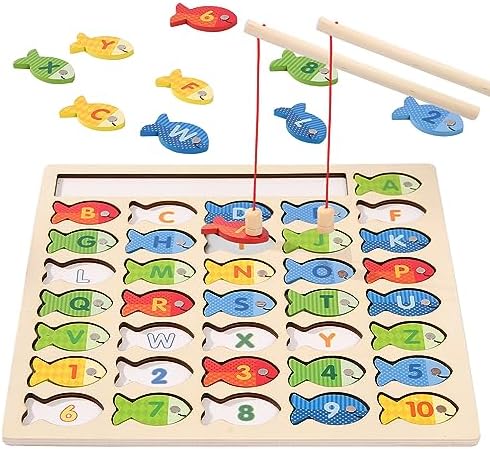 Diaodey Wooden Magnetic Fishing Game for Toddlers with Letters and Numbers by Diaodey
