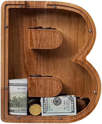 ladenk 12 Inch Extra Large Wooden Kids Letter Piggy Bank - Piggy Bank for Boys Girls - Initial B Bank - Alphabet Money Bank for Birthday by Ladenk