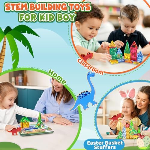 Travel Magnetic Tiles for Toddler Boys Kid, 36PC Mini Dinosaur Sets Airplane Restaurant Road Trip Activities Car Toys for Age 3 4 5 6 7 8 Year STEM Magnet Blocks Easter Basket Stuffers Gifts - Image 6