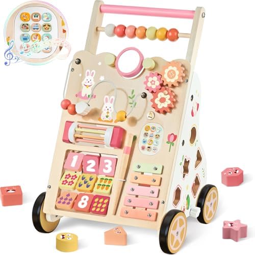Wooden Baby Walker, Montessori Push Walker for Toddlers Learning Discovery by Rmischolar