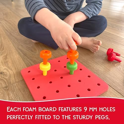 Blu Jay Foam Peg Board Toy - 36 Pegs, Foam Board, Lacing String, Storage Bag - Occupational Therapy Toys - Fine Motor Skills Toys for Toddlers and Kids (Coral Red) - Image 4