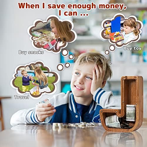 Personalized Large Wooden Kids Letter Piggy Bank - (Laser Engraved) Custom Piggy Bank for Boys Girls - Wooden Banks with Initials - Alphabet Money Box Bank Birthday Letter J Bank - Image 5