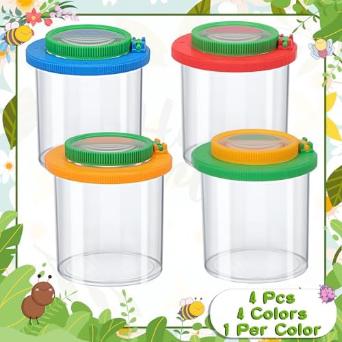 Coopay 4 Pieces Magnifying Insect Box - Bug Viewer, Critter Insect Cage, Container, Bug Catcher Cage, Jar Collecting Kit for Children, Kids Science Nature Exploration Tools - Image 4