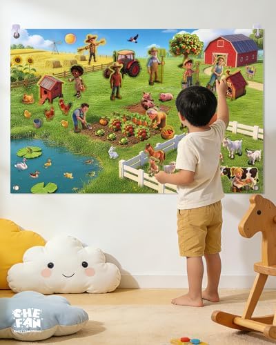 CHEFAN Farm Animals Felt Story Board Set 58 PCS, 3.5FT Interactive Storytelling Early Learning Play Kit Wall Hanging for Kids Children, Preschool Farmhouse Barnyard Busy Board Toys for Ages 2-4 - Image 3