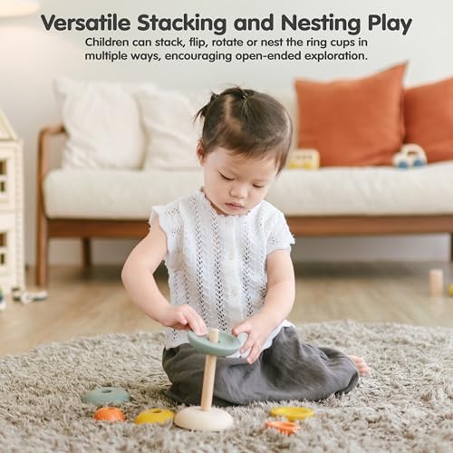 PlanToys® Stacking Cups Ring Wooden Montessori Size Colour Sorting Kids Toy - Image 5