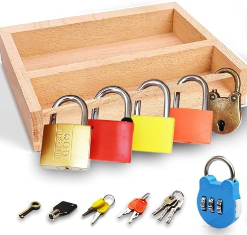 Inslat Montessori Lock and Key Toy Set for Toddlers, Educational STEM Lock Toys Matching Games Set with Wooden Tray for 3-5 Year Old Kids by Inslat