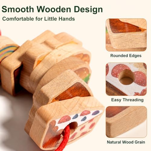 Wooden Lacing Caterpillar Threading Toy Beads Sequencing Set,Gift for 2yrs+ - Image 5
