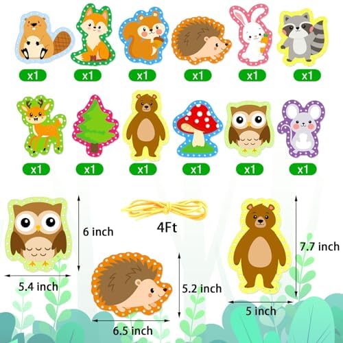 Omlisca Woodland Animals Lacing Cards for Kids 12 Pack Forest Animals Sewing Cards Owl Fox Bear Woodland Theme Party Decor Arts and Crafts Gifts for Toddler Preschool Developing Imagination Supplies - Image 3
