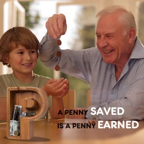 ladenk 12 Inch Extra Large Wooden Kids Letter Piggy Bank - Piggy Bank for Boys Girls - Initial P Bank - Alphabet Money Bank for Birthday - Image 4