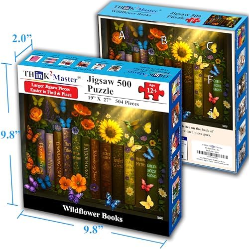 Think2Master Enchanted Library 500 Pieces Very Large Pieces Jigsaw Puzzle: 13+ Adults & Seniors. Magical Bookshelf with Butterflies & Flowers Botanical Garden. Great Gift. Size: 26.8” X 18.9” - Image 5