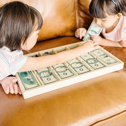 Melissa & Doug Play Money Set - Educational Toy with Paper Bills and Plastic Coins (50 of Each Denomination) and Wooden Cash Drawer for Storage - Image 5
