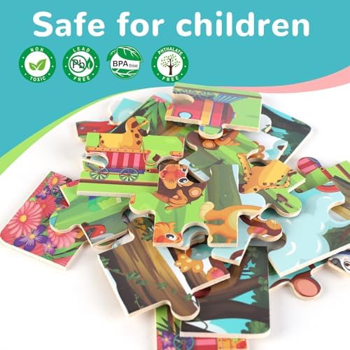 Wooden Educational Jigsaw Puzzles for Preschool Kids Ages 3-5, 4-Pack with 20 Pieces Dinosaur, Space, Transportation Wood Puzzles Set, Kids Brain Teaser Toys, Gifts for Boys Girls Ages 3 4 5 6 - Image 4