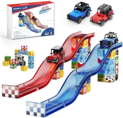 Magnetic Tiles Race Track Set, 52PCS STEM Educational by Tinytrek
