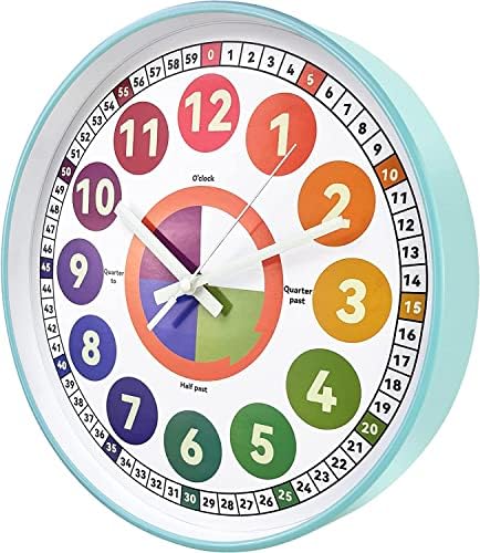 Learning Clock for Kids, Glow in The Dark Wall Clock for Bedroom, 12 Inch Silent Night Light Kids Wall Clock, Colorful Illuminated Telling Time Teaching Clock,Kids Room Decor (Illuminated Ice Blue) by DORBOKER