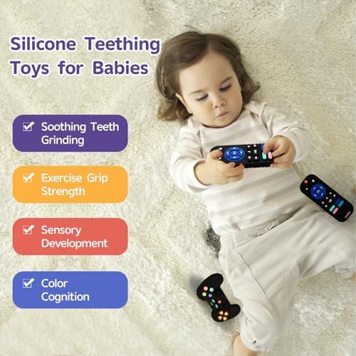 Hooku 2 Pack Silicone Teething Toys for Babies 0-6 Months, Teethers for Babies 6-12 Months, Remote Teether for Baby, Sensory Toys for Babies, Baby Chew Toys KLW8808 - Image 4