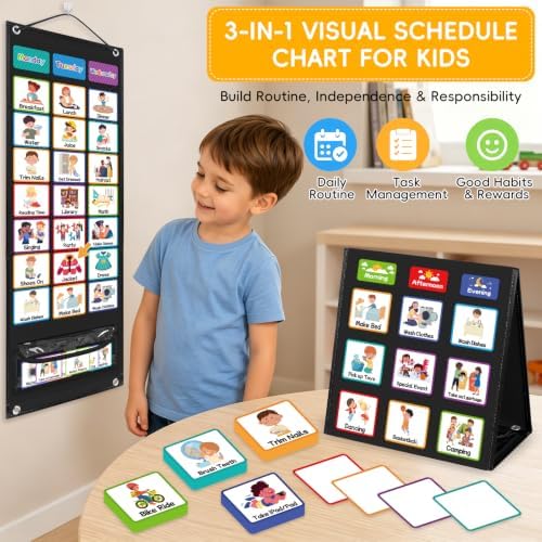 Visual Schedule for Kids with Autism Chore Reward Chart, Bedtime Routine Chart for Toddlers, Double Side Weekly Planner Board with 135 Cards for Home School Planner, Autism Learning Materials - Image 4