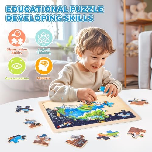 Puzzles for Kids Ages 4-6, 4 Packs 24 Pcs Wooden Jigsaw Puzzles for Toddlers Ages 2-4, Preschool Educational Map Puzzle Toys Gifts for 3 4 5 6 Boys Girls - Image 7