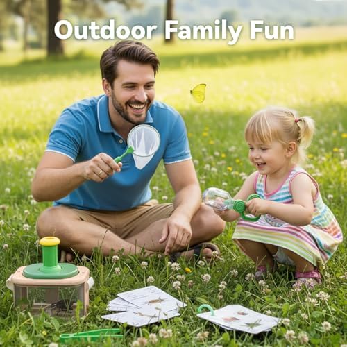 Wooden Bug Catcher for Kids, 360° Rotating Magnifier, Insect Explorer kit, with Bug Habitat, Butterfly Net, Bug Tongs, 10 Insect Cards, Montessori STEM Nature Toy for Outdoor - Image 3