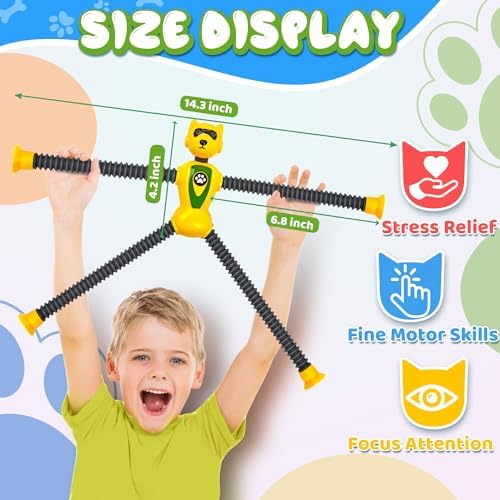 4PC Robot Dog Sensory Pop Tube Travel Toys for Boys Toddler Kid Airplane Car Toy Activities Autistic Road Trip Suction Tube for Boy 3 - 8 ADHD Autism Easter Basket Stuffers Valentine Gift - Image 2