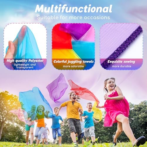 Cikyner Juggling Scarves, 5 Pack Chiffon Scarves | Dance & Sensory Toy - Image 3