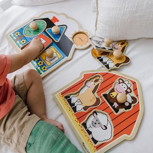 Melissa & Doug Jumbo Knob Wooden Puzzles Set - Shapes and Barn - Image 2