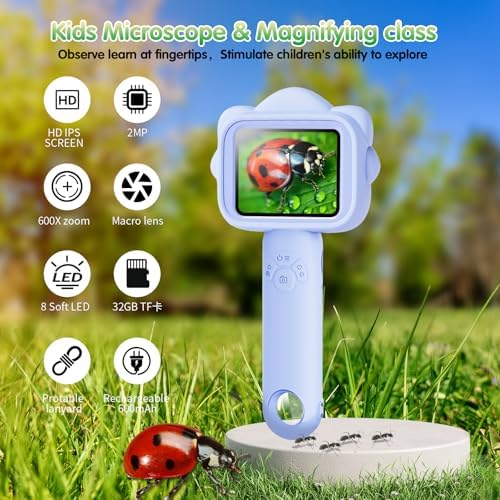 Microscope for Kids, Kids Microscope with Sample Slide, Educational Science Kit Toys for Birthday Gifts Toys for 3+ Year Old Girls, 32GB SD Card Include (Blue) - Image 4
