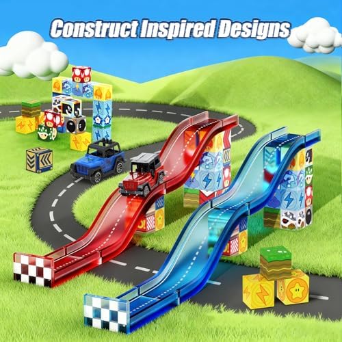 Magnetic Tiles Race Track Set, 52PCS STEM Educational - Image 5